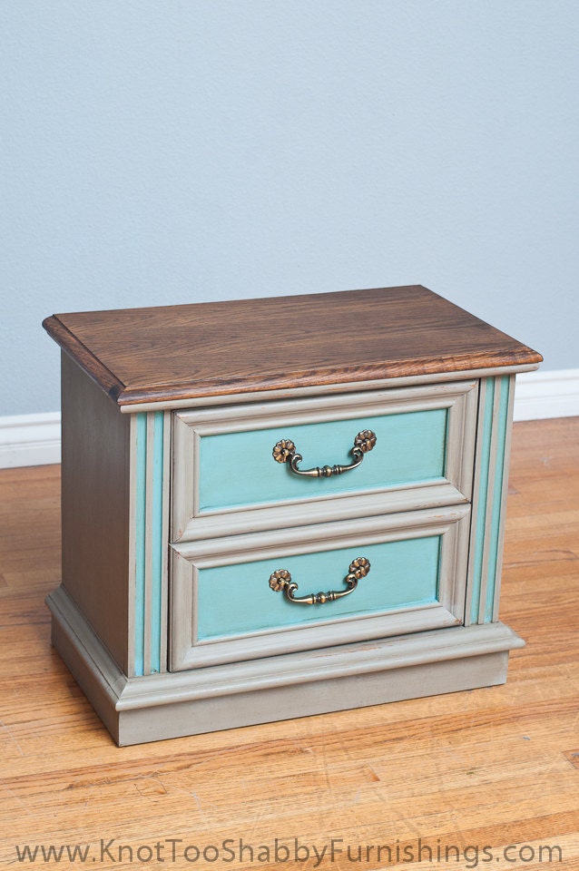 Sleepy Seaside Grey and Teal Nightstand