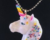 Candy Sprinkle Rainbow Love Unicorn Resin Necklace Hand Painted