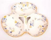 Vintage Divided Platter Yellow Blue Made in Japan Sectioned Tray Ceramic Relish Dish Summer Serveware