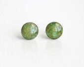 Green Glitter Studs, Small Green Stud Earrings, Small Resin Posts, Hypoallergenic Earrings