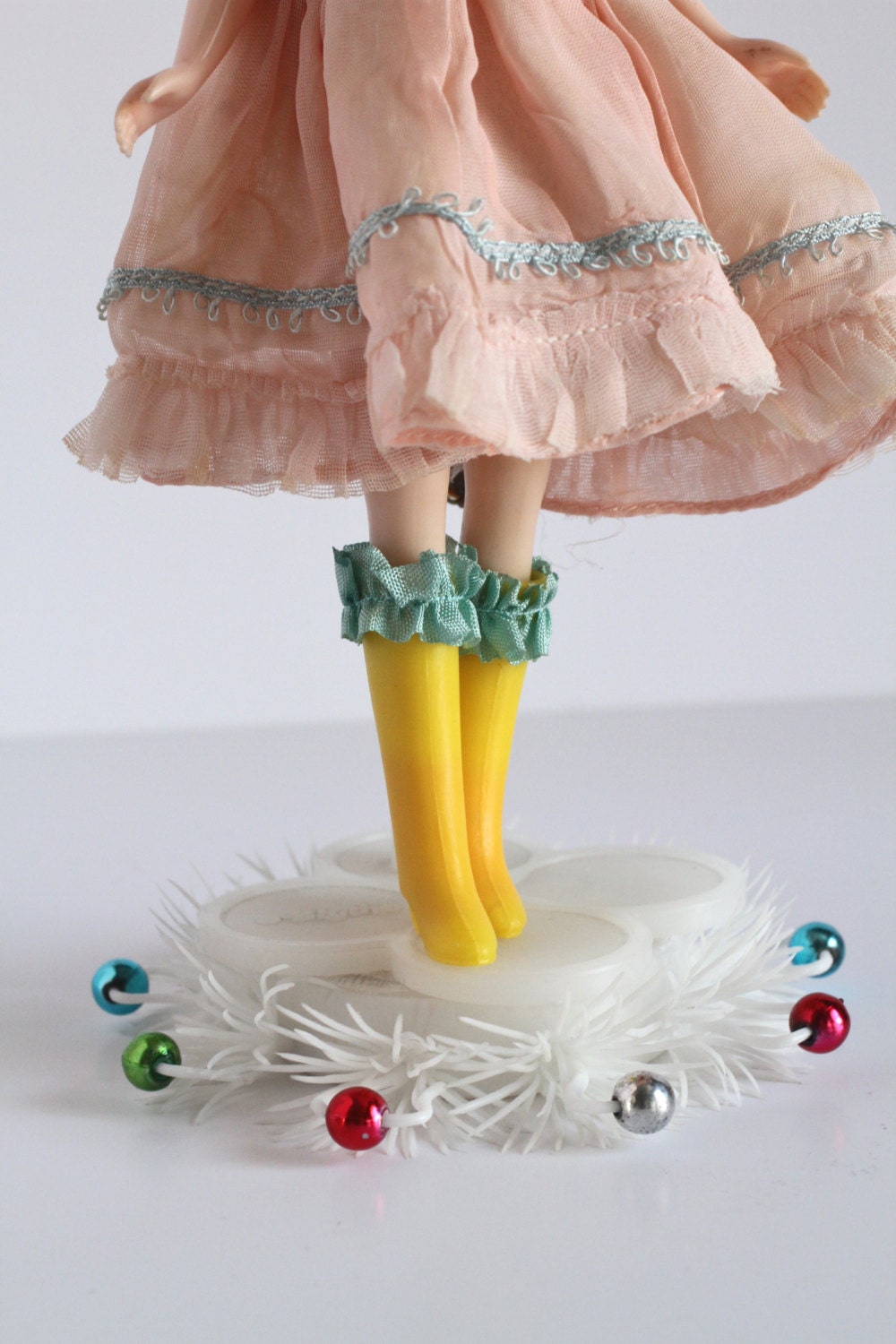 Mab Couture Boots - Lemon Yellow and Teal Blue - Vintage Blythe size dolly shoes - for your little princess