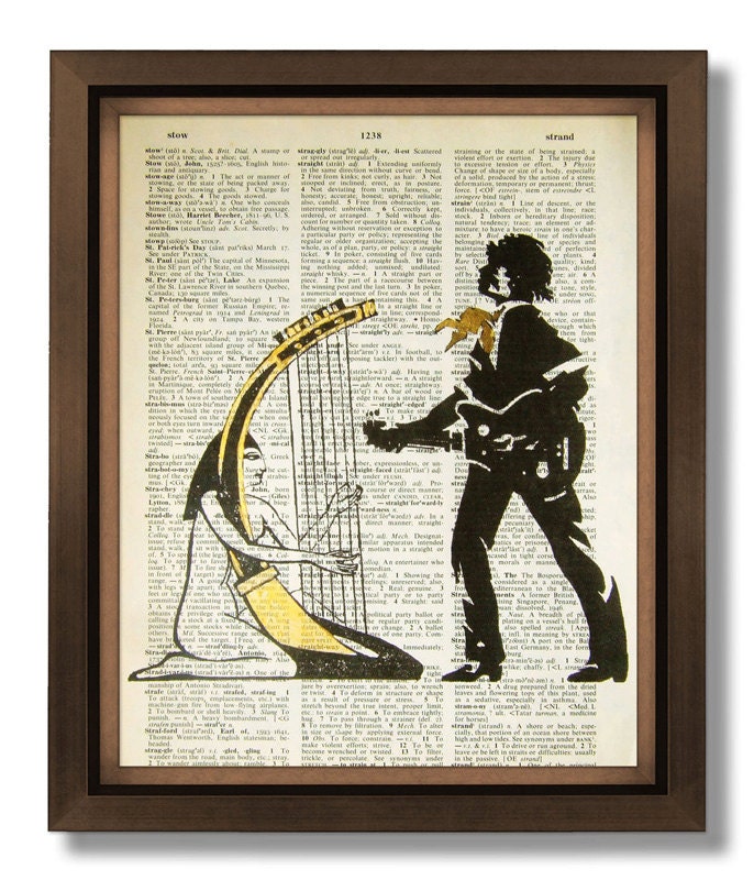 Music Art Print, Music Wall Art Wall Decor, Music Collage Painting, Guitar Art Print Upcycled Dictionary Book page art Print - Let's Jam