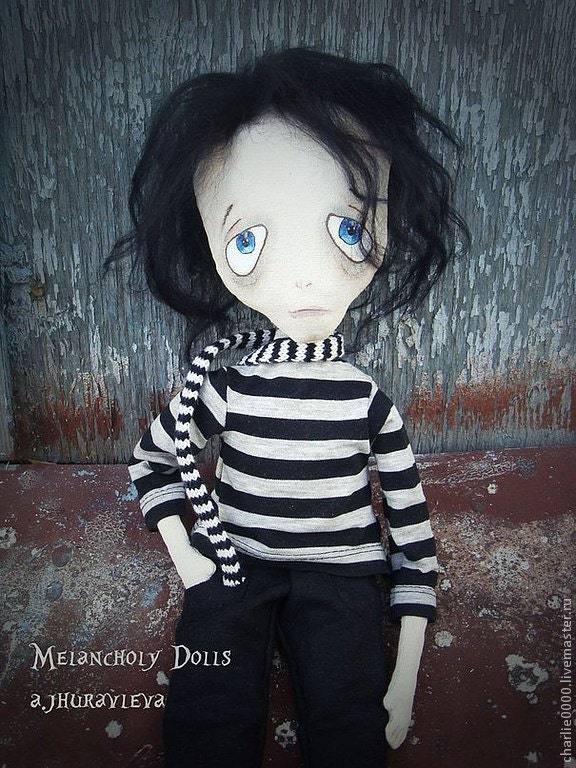Striped Victor - art doll - ooak 16,2 " doll - gothic doll