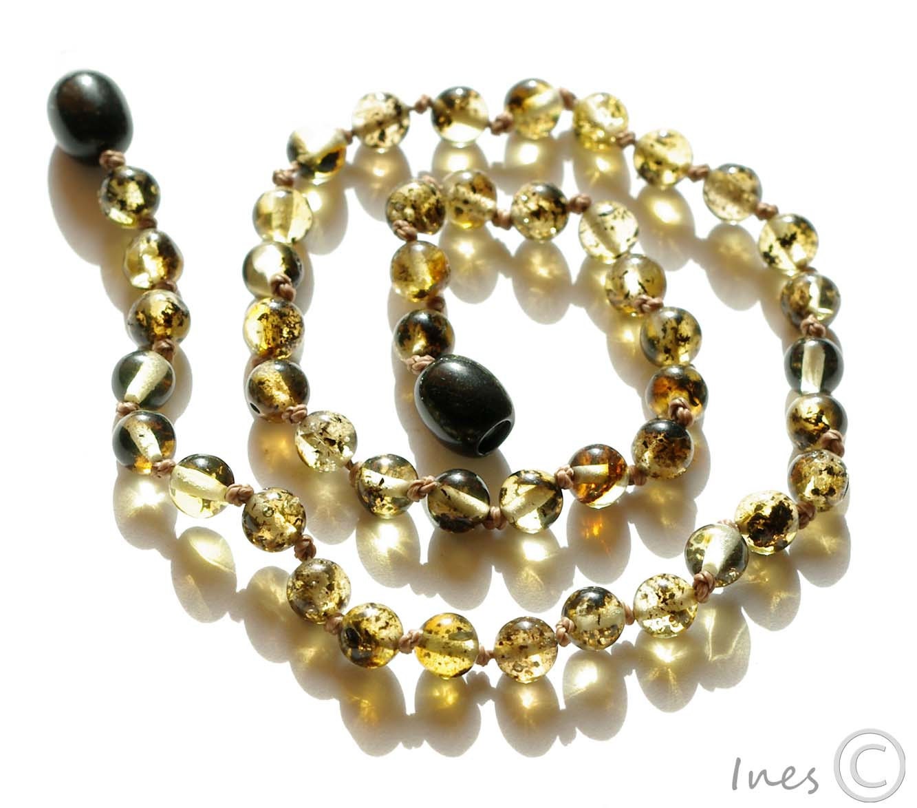 Baltic Amber Baby Teething Necklace, Neckalce for Baby, Round Amber Beads