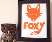 Foxy Fox Handprinted Relief Print in Orange by hello DODO - Valentine's Gift