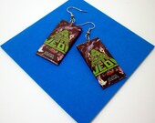 Star Wars Earrings. Jedi and Darth Vader. Trilogy Titles. Comic Capture. Upcycled Recycled Comic Collage. Wood Base. Nickel Free.