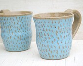 coffee cup mug, turquoise blue, set of two, ceramic pottery