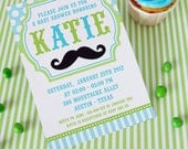DIY PRINTABLE Invitation Card - Little Man Mustache Lime Green Baby Shower Invitation - BS829CA3a1
