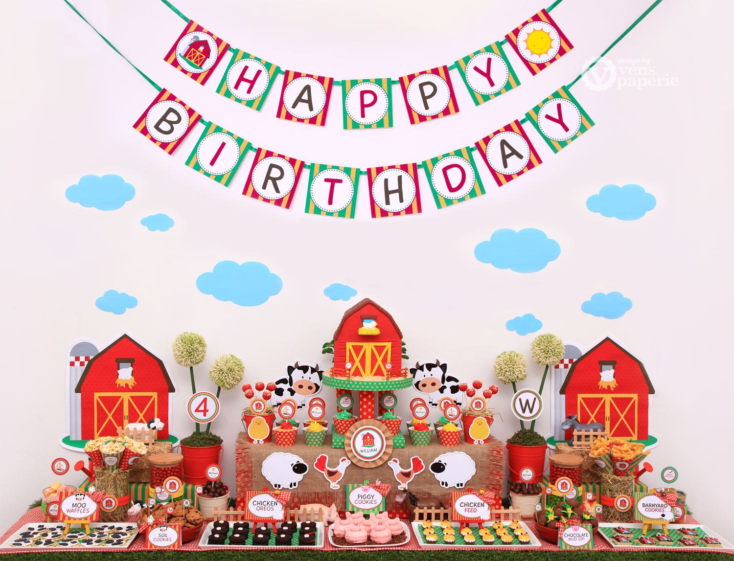Farm Barn Yard Birthday Party Package Personalized MINI Collection Set - PRINTABLE DIY - PS809CA1y