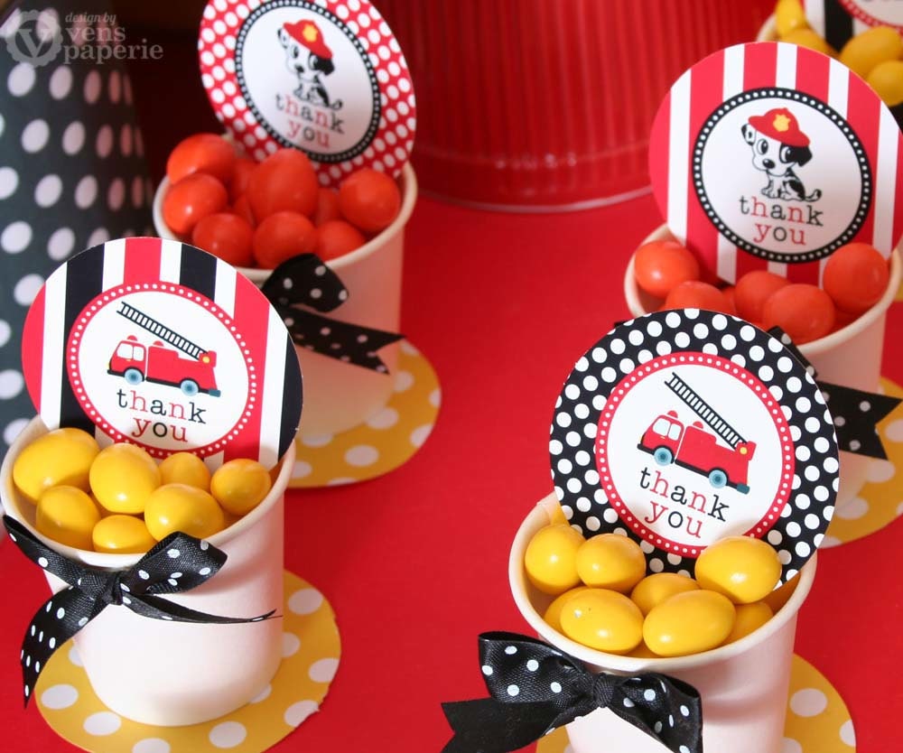 Dalmatian Fire Fighter Birthday Party - DIY PRINTABLE Favor Tag Thank You Label - Instant Download - PS814CA1h