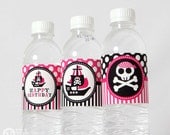 Pink Pirate Birthday Party - DIY PRINTABLE Water Bottle Drink Label - Instant Download - PS831CA2g