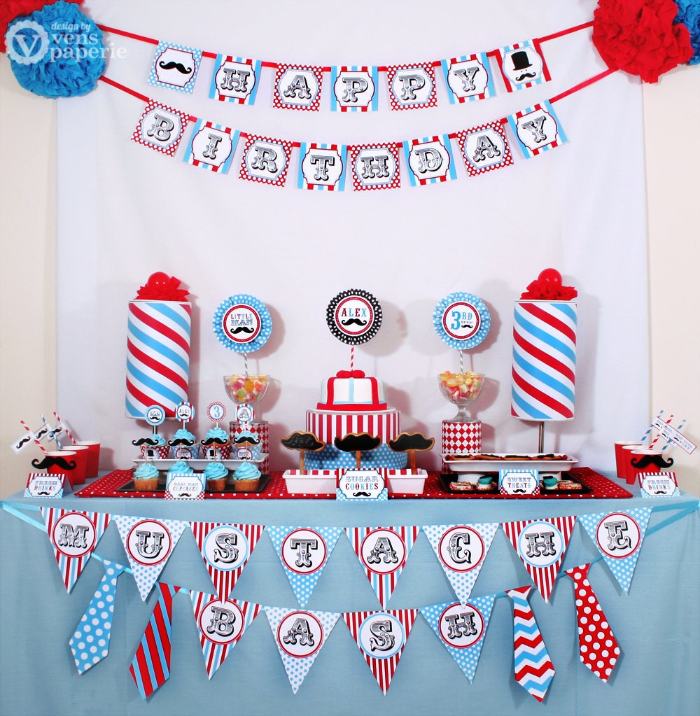 Little Man Mustache Birthday Party Package Personalized FULL Collection Set - PRINTABLE DIY - PS829CA1x Il_570xn