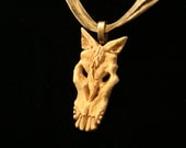 Zombie Horse Skull Pendant - bone white with gold-tone necklace
