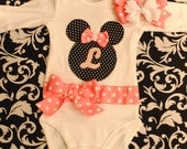 Personalized Minnie Mouse Baby Girl Onesie and Bow