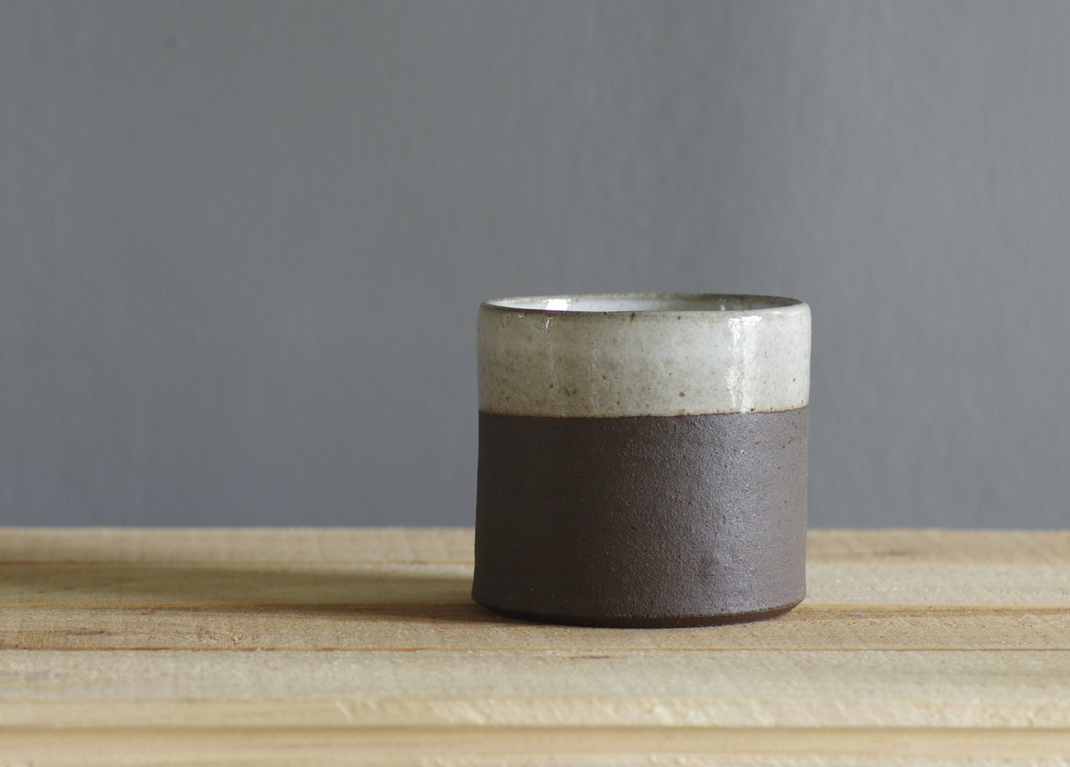 SECOND brown straight cup . brown stoneware clay with white glaze . modern pottery minimal ceramics
