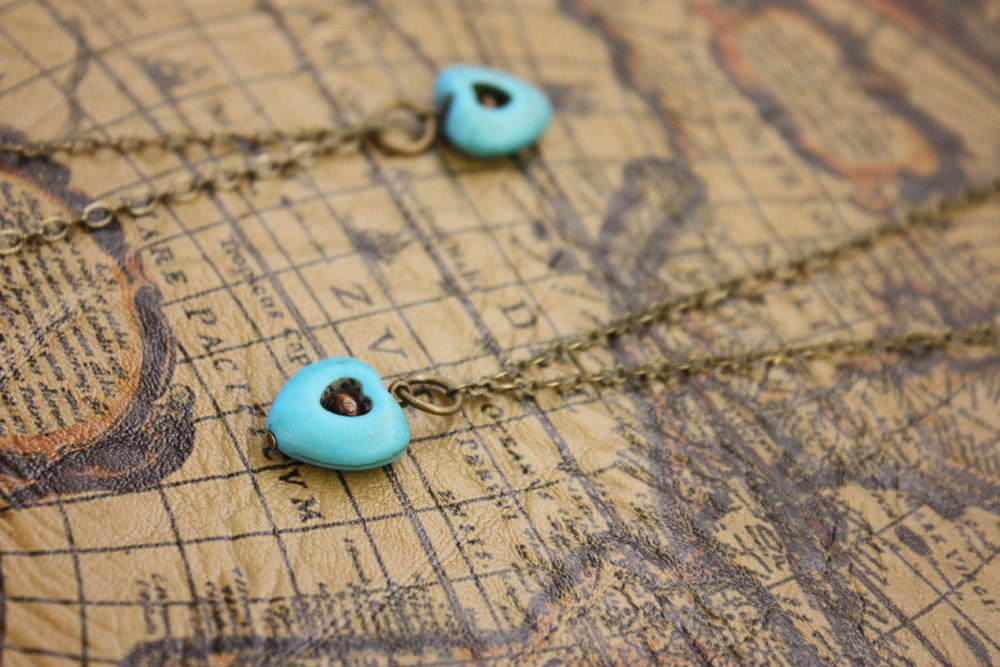 Turquoise Stone Heart Necklace on a Brass Chain - Boho Valentines Gifts and Accessories - Womens Fashion Jewelry - Ready to Ship