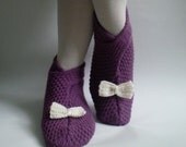 Purple Slipper Socks Lacing Socks with Cream Bow and Button
