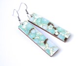 Turquoise Earrings, Cherry Blossom Earrings, Long Earrings, Japanese Earrings, Laser Cut Wood, Lightweight, Gift Under 20, Flowers