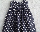 Navy polka dot baby/toddler bow dress