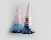 Candle Pyramid Sweet Travelers Memory  Lighthouse on the Breakwater Hand Painted Candle