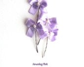 Bow Hair Pin / Bridal Hair Accessory /Light Violet Bow With Pearls on 2" silver bobby pins / Set of 4