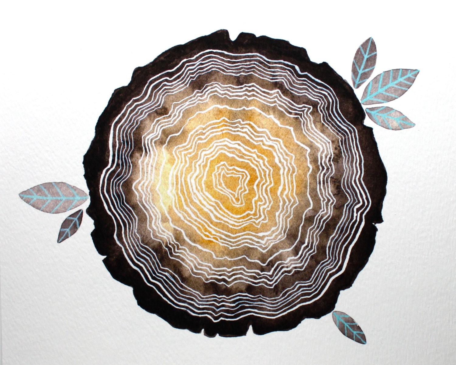 Watercolor Art - Tree Rings Archival Print - Nature Painting - 5x7 Art Print