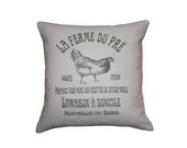 French Country  Vintage Linen Grain Sack Pillow - Chicken & Egg Farm