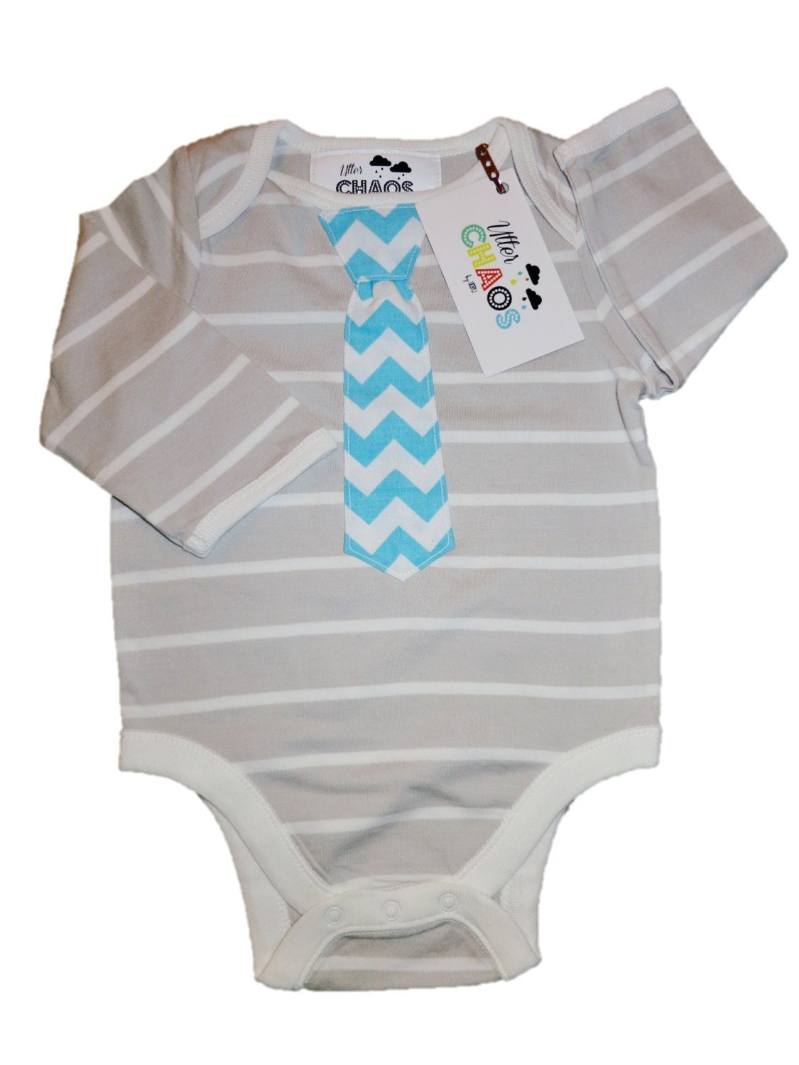 Baby Boy Striped onesie with Chevron Tie or Bow Tie