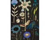 large botanical chart, blue variations, mixed media print