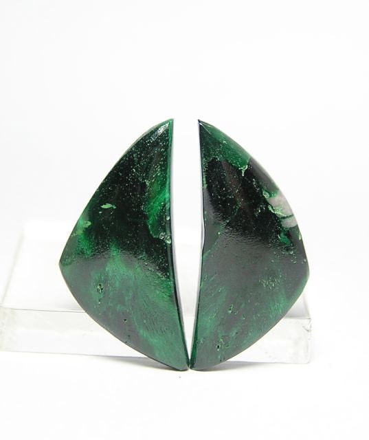 Chatoyant Green Malachite  Matched Cabochon Earring Pair 33.5 carats total