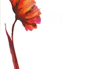 Original flower drawing on paper - Ink wash color/ watercolor/modern art flower/contemporany painting  flower/pink orange purple red brown