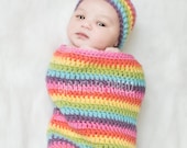 Newborn Photo Prop Rainbow Baby Cocoon and Hat Set