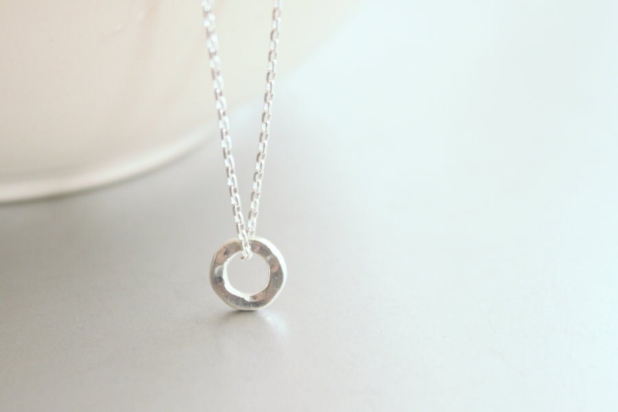 Open Circle Pendant, Eternity Necklace - Minimalist Necklace, Sterling Silver Everyday, Karma, Hammered Circle, Anniversary Gift Under 25