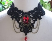 Red Victorian Gothic Burlesque Lace Choker