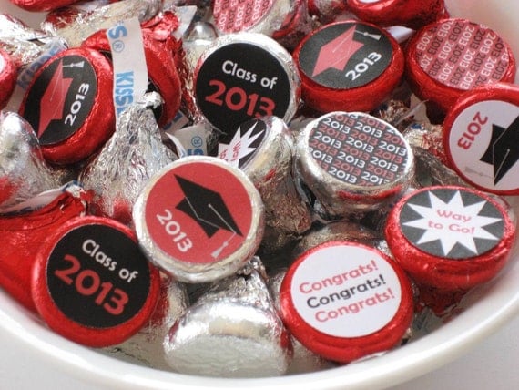 Graduation Candy Stickers - Custom Colors Printable Candy Stickers - Digital PDF File - 2013 DIY Party Favors - Red, Black