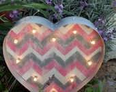 Custom Hand Painted Chevron 20" Heart Marquee Lighted Wood & Metal.... Wedding, Anniversary, Baby, Home, Shower