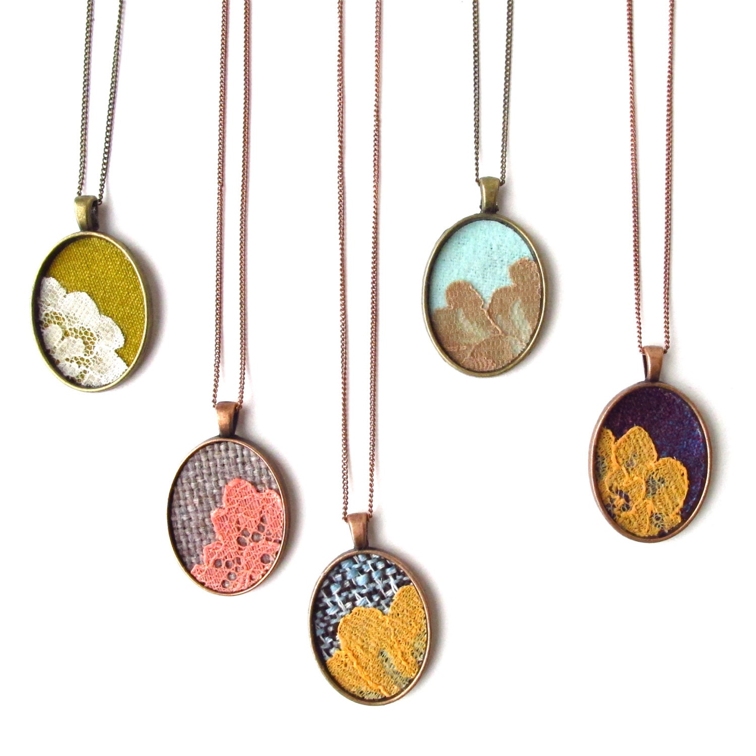yellow lace & tweed necklace  //  Lacy Tree Collection