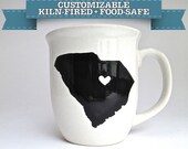 State Love Mug, ANY location, Kiln-fired, food & dishwasher safe, 12 oz. ceramic mug