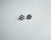 Chevron Earrings, Nautical Inspired Navy & White Fabric Button Earrings, 3/4" diameter, Hypo-Allergenic Women's Earrings