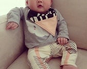Arrow Leggings, 100% Organic Cotton Leggings NB- 2T, Salmon Stripes and Grey Arrows Pattern, Infant and Toddler GIrls Pants