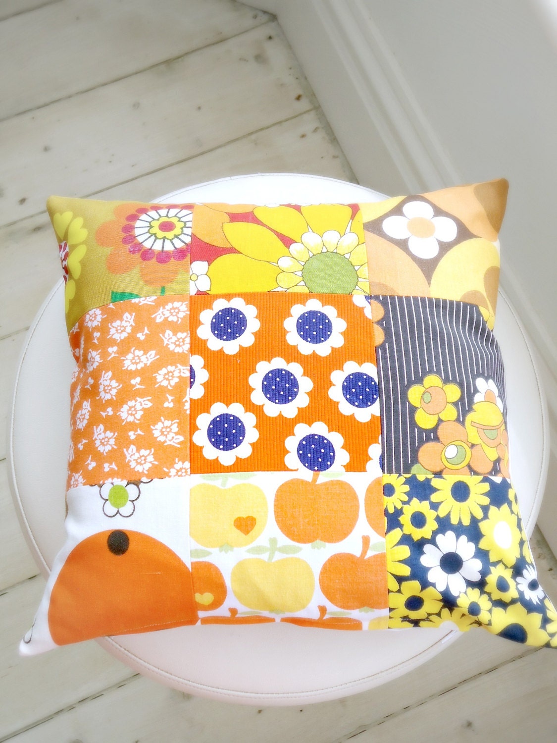 patchwork pretty cushion cover in oranges
