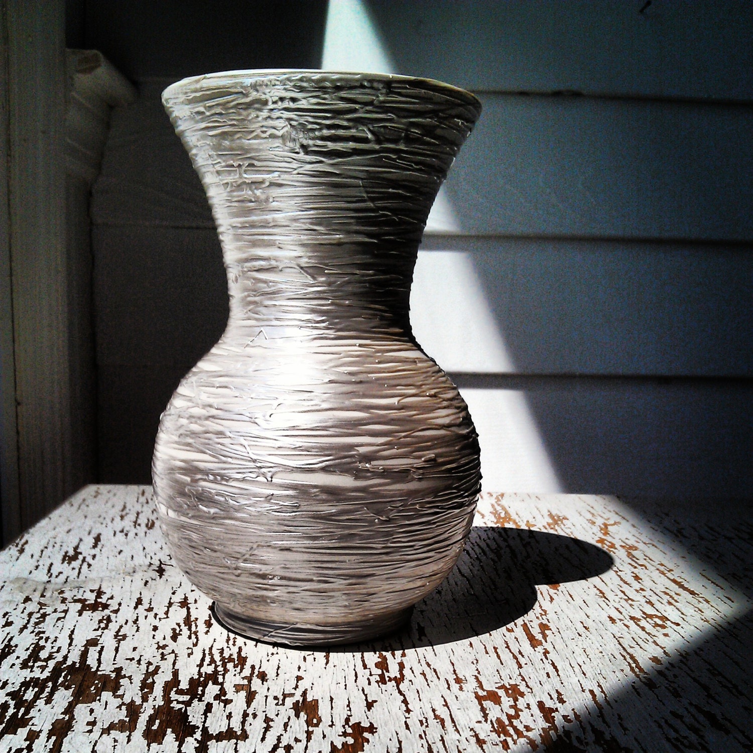 Decorative Large size Vase -- White Vase, with Intricate Pearl Hand-Painted Swirl Around Design, Embossed design