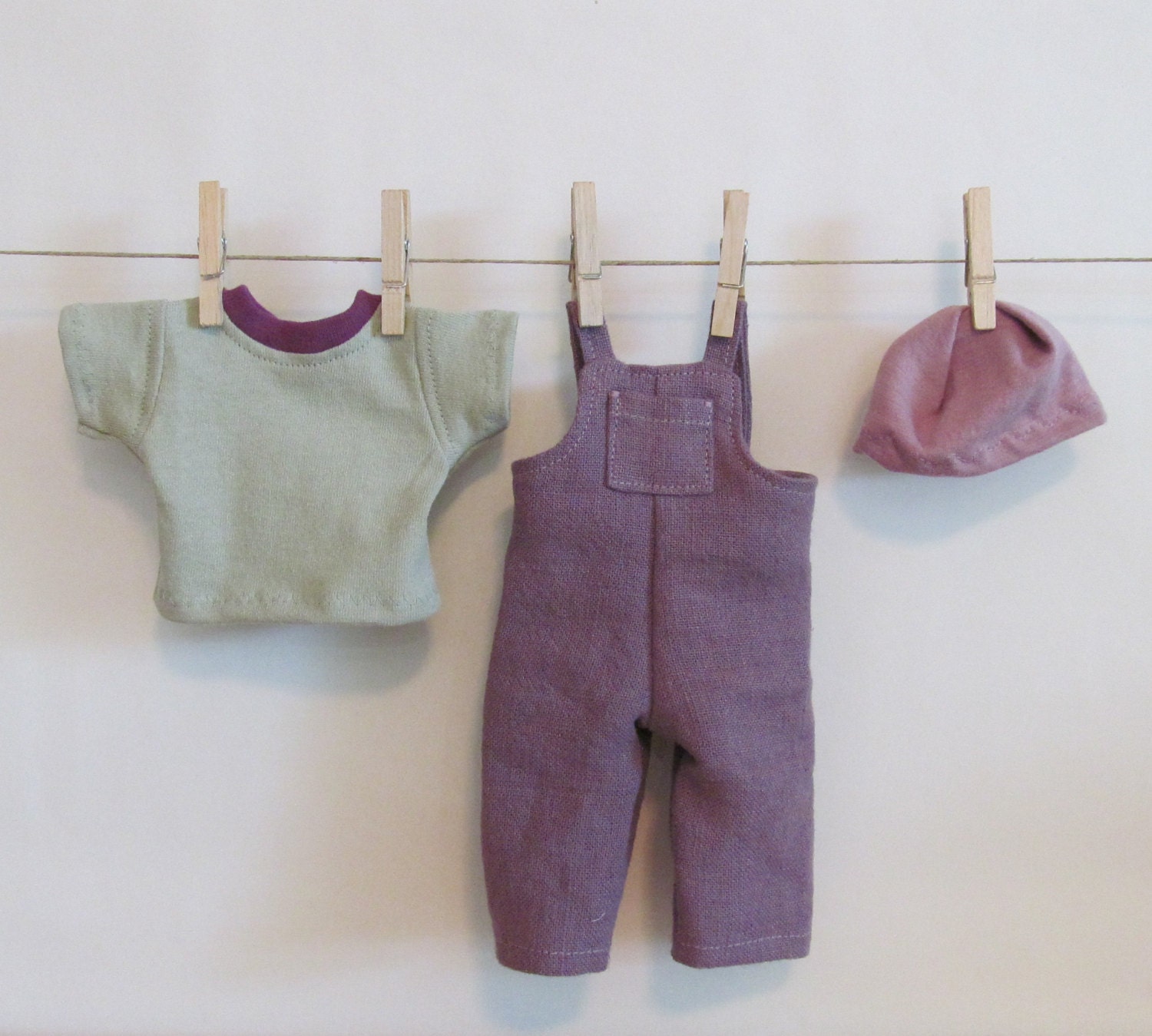 Light purple overalls and sage green shirt for 11" doll