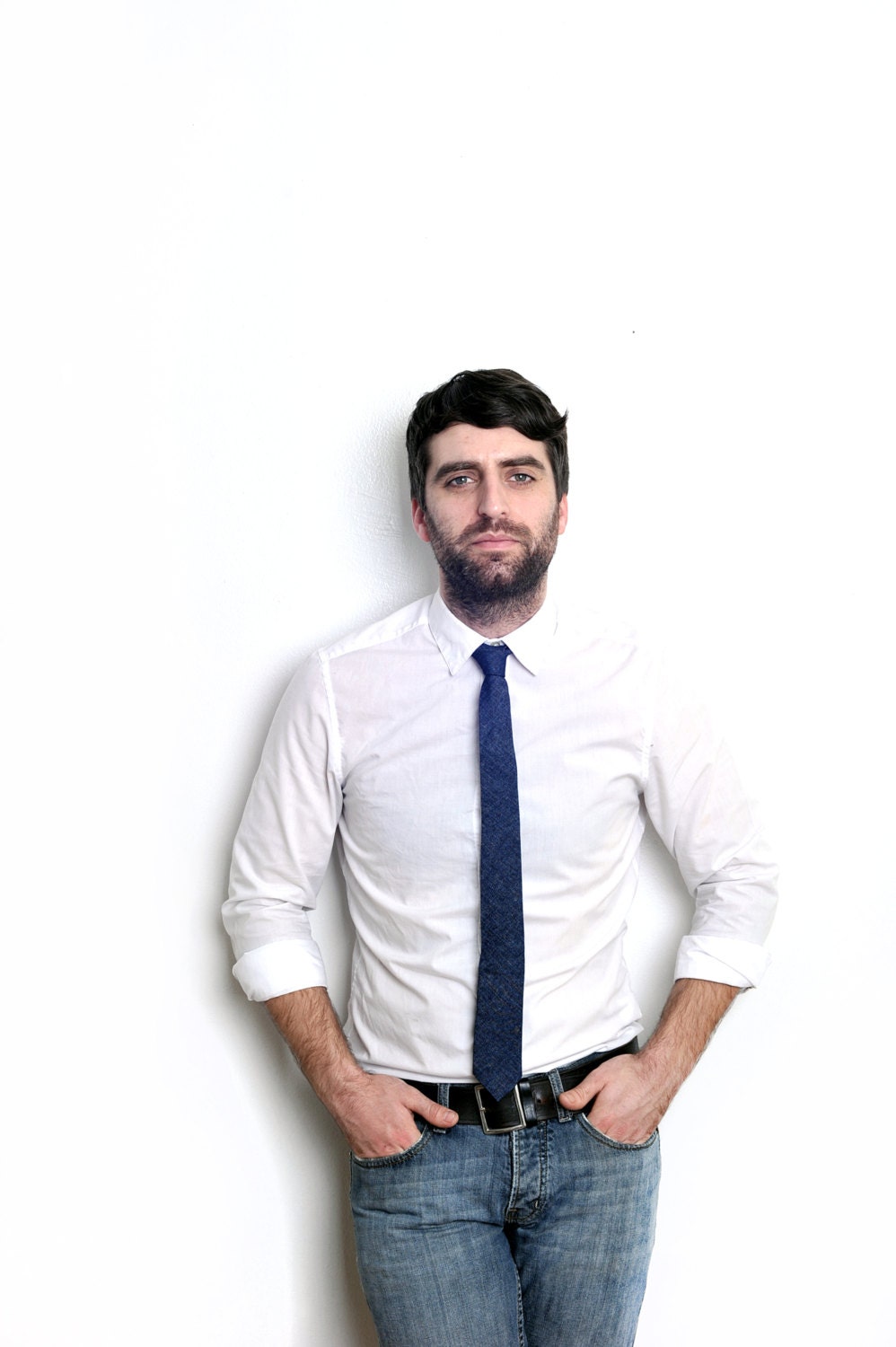 Navy denim and linen tie