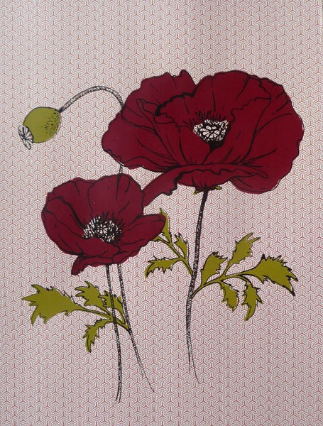 Deep Red Poppies: Screen Print on Pattern Paper