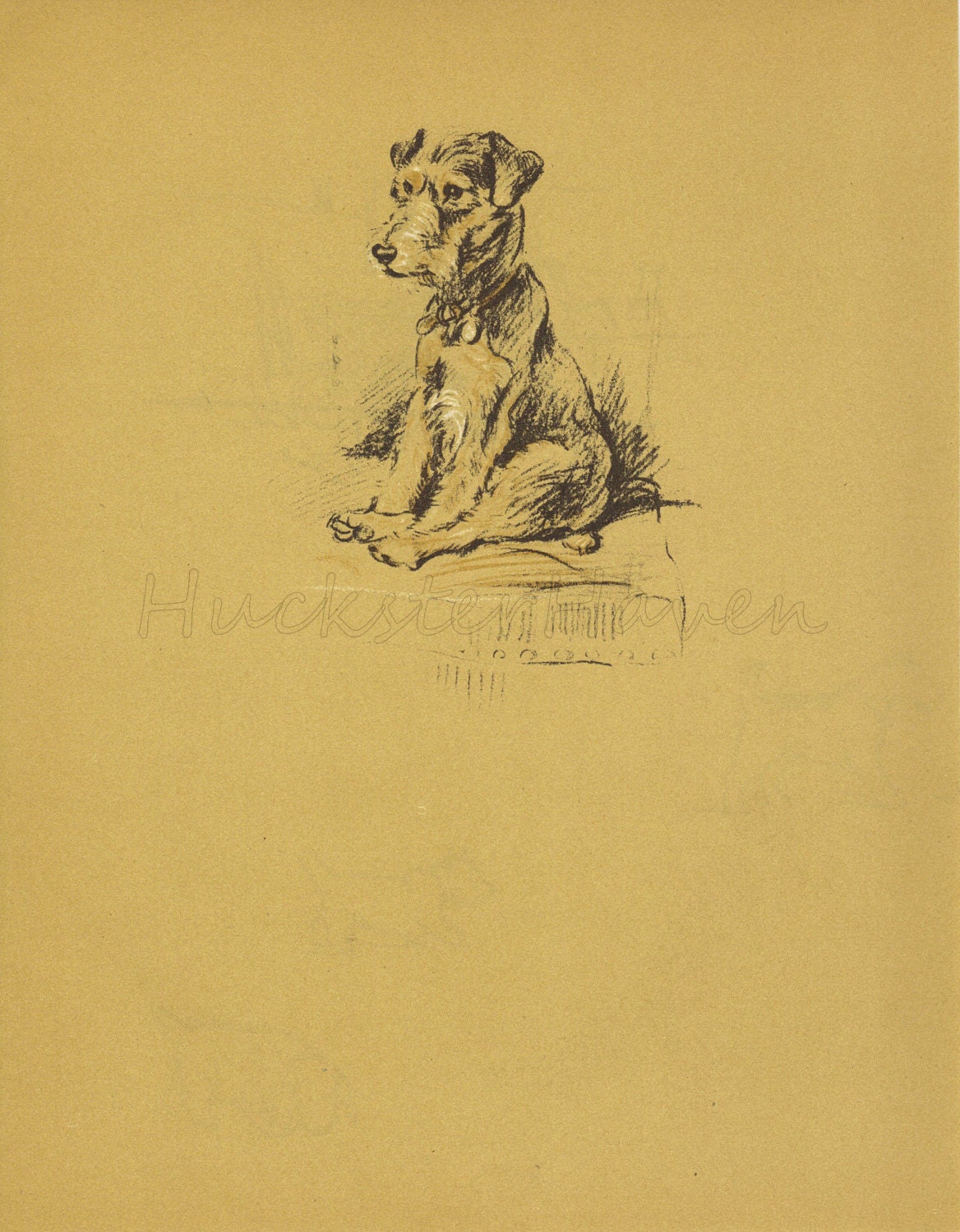 TERRIER 1930's Vintage Dog Print, Lucy Dawson, Airedale, Wall Decor, Art Illustration to Frame, Home Decor, brown black, terrier