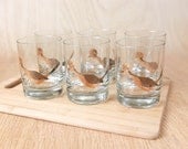 Vintage Roadrunner Design, 22 carat gold gilded cocktail glassware by Couroc (set of 6)