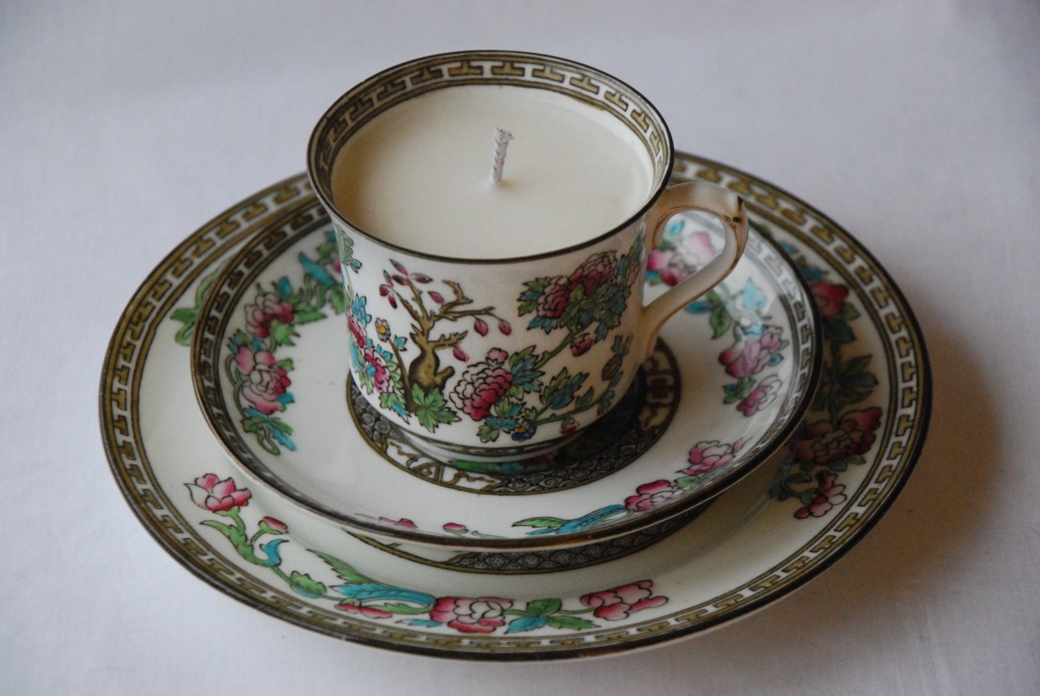 Indian Tree scented candle - cup, saucer & side plate