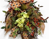 Grapevine Twig Leaf, Summer/Fall Door Arrangement, Pears, Berries, Country Wreath, Great Decoration For Your Front Door -- FREE SHIPPING