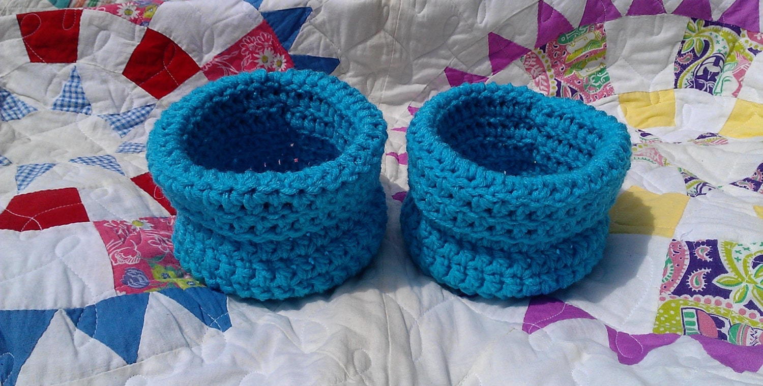Small Aqua Blue Crochet Baskets (Sold Separately)